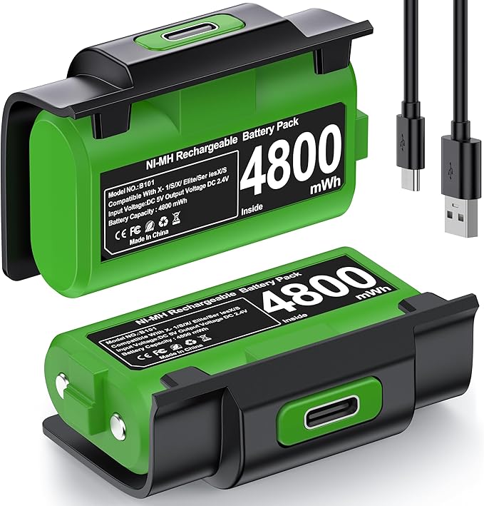 CYOYPPY Rechargeable Xbox Controller Battery Pack for Xbox One/Xbox Series X|S, 2 x 4800mWh Xbox One Controller Batteries Pack Play and Charge Kit with 4 Cover/Type-C