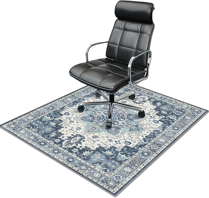 36"x48" Office Chair Mat for Hardwood Tile Floor, Under Desk Carpet Protector for Rolling Computer Chair Mat, Machine Washable Area Rug, Anti-Slip 1/5" Thick Low Pile Thin Vinyl Floor Mat, Navy