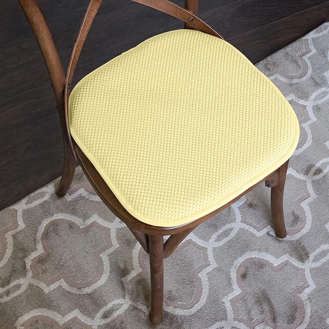 Sweet Home Collection Chair Cushion Memory Foam Pads Honeycomb Pattern Slip Non Skid Rubber Back Rounded Square 16" x 16" Seat Cover, 6 Pack, Yellow