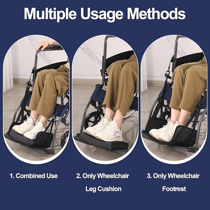 MABOZOO Wheelchair Foot Rest Hammock with Thick Memory Foam Pad, 3-in-1 Detachable Foot Sling & Cushion for Leg Rest Replacement, Wheelchair Accessories (Black)