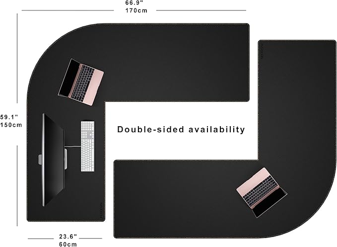 MAIDERN (59" + 67") x 23.6" Black Large L Shaped Desk Mat - Dual Sided Leather Gaming Corner Desk Pad for Office Computer