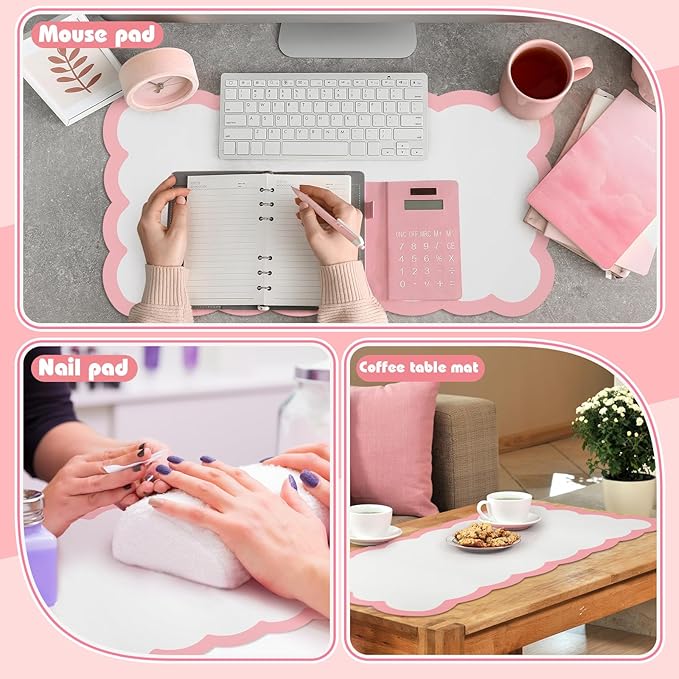 Teenyyou Makeup Mat for Vanity Protect Scalloped Makeup Mat 31.5 x 15.8'' Vanity Cover Top 2026 Graduation Gifts Dual-sided Dressing Table Pad Waterproof Mouse Pads for Dormitory Desktop(Pink Edge)