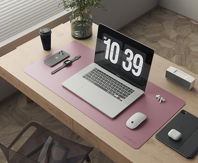 RENMTURE Double-Sided Two-Tone Faux Leather Desk mat Desktop Organization and Accessories Home and Office Large Mouse pad Game and Work (Purple/Pink, 36"x17")