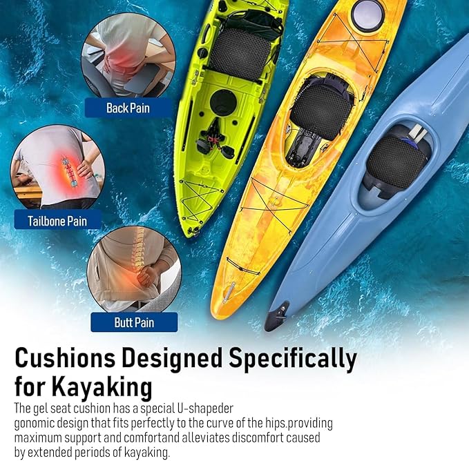 EVEME Large Anti-Slip Kayak Seat Cushion,Waterproof Thicken Gel Boat Seat Cushion,Kayak Chair Pads Seats Pad,Stadium Pad,Accessories Equipment Gear for Fishing