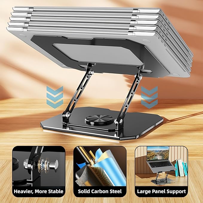 Laptop Stand for Desk - Ergonomic Aluminum Alloy Computer Riser, 360° Rotating & Adjustable & Foldable, with Large Hollow Cooling, Stable Holder for MacBook, Dell, HP, Notebook(10-17"), Wht