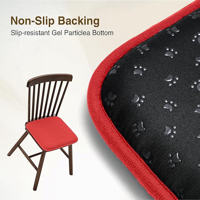 puredown® Chair Cushions for Dining Chairs, Set of 4 Memory Foam Seat Cushions with Non-Slip Backing & Ties, 16" x 16" x 1.5", Comfortable & Supportive Dining Chair Pads for Kitchen, Red