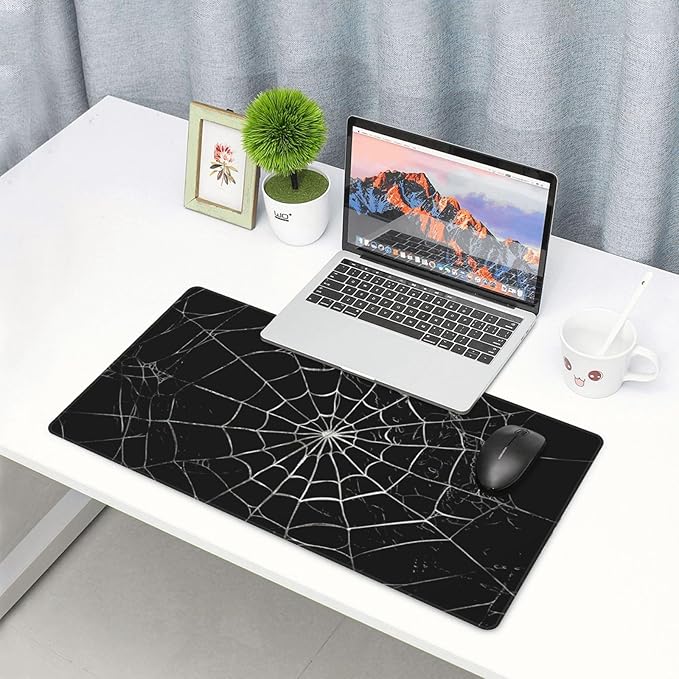 Black Spider Web Large Mouse Pad & Desk Mat Extended Mousepad with Stitched Edges Non-Slip Rubber Base Laptop Computer Keyboard Pad for Gaming, Office & Home Decor, XXL - 29.5" X 15.8"