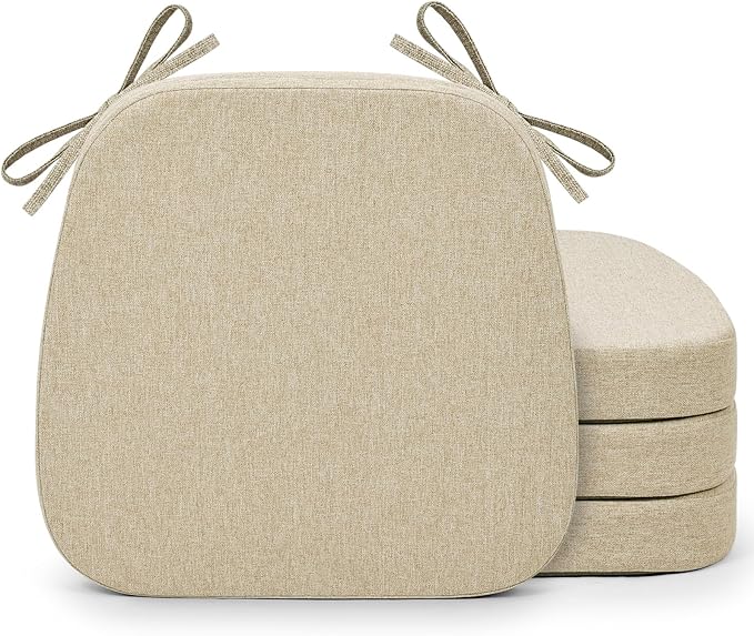Shinnwa Kitchen Chair Cushions Set of 4, Non-Slip Dining Chair Cushions with Detachable Straps and Machine Washable Cover, 4 Pack, 17x16x2in, Beige