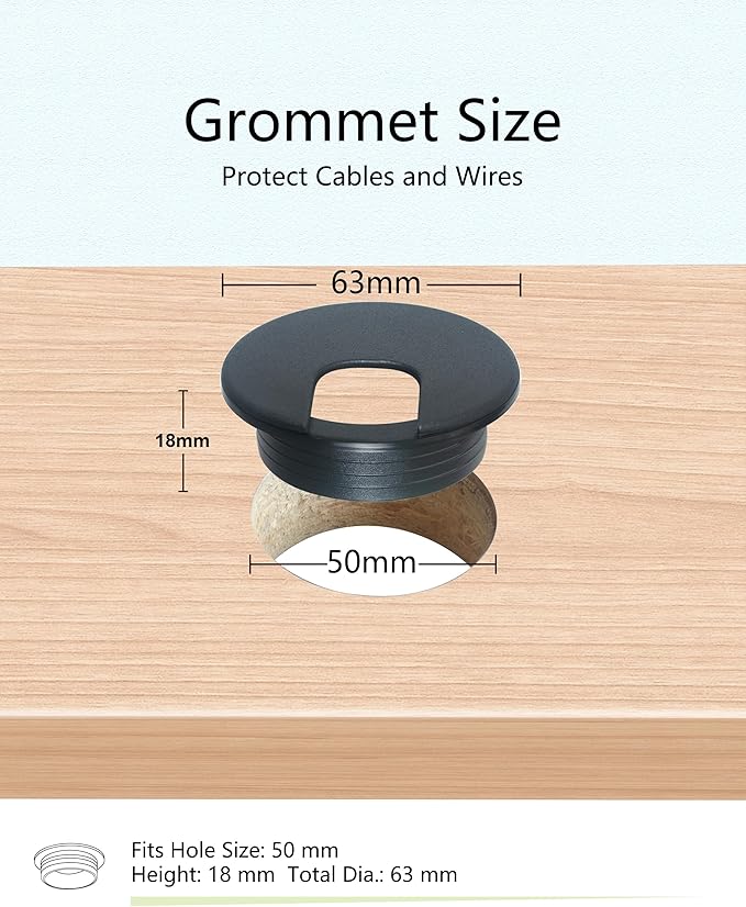 6 Pack Desk Grommet 2 Inch (50 mm) Bi-Metal Hole Saw Kit with Cord Wrap Coiled Tube Management,2 m Cable Sleeve Organizer with Table Hole Cover