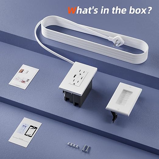 Outlet Relocation Kit,in Wall Cable Management Kit,2 AC+USB-A+USB-C,Power Relocation Kit for Unreachable Outlets,7.8ft in Wall Outlet Extender for TV,Home Theater，Sofa,Desks,Nightstands