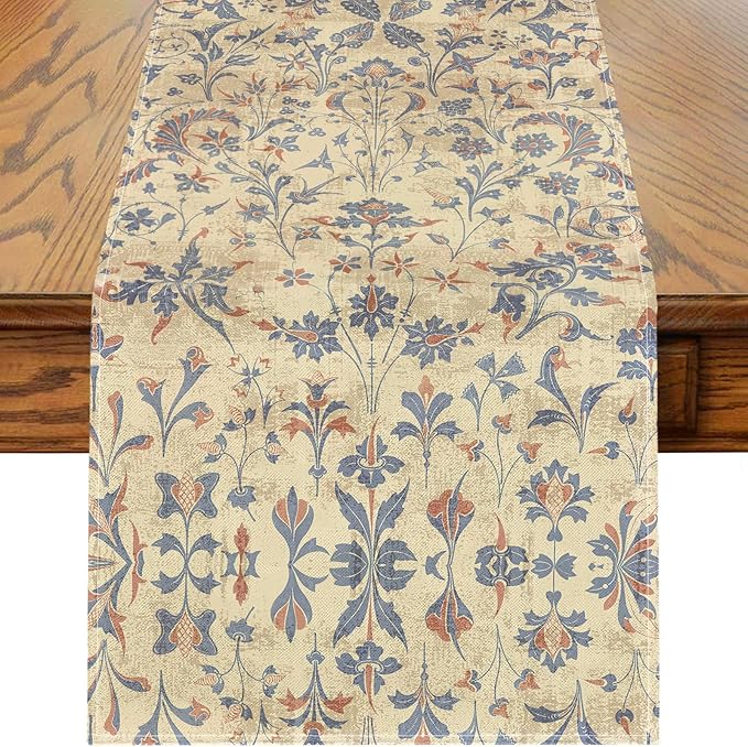 Boho Floral Cream Table Runner,Vintage Elegant Farmhouse Table Center Linen Decor,Country Rustic Farmhouse Magical Fall Kitchen Dining Table Decoration for Home Dining Party Decor 13x108 Inch