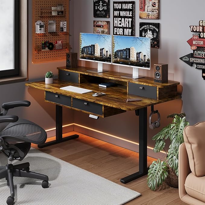 Adjustable Electric Standing Desk Frame, Height & Length Adjustable for 63" x 28" Tabletops, 3 Preset Heights, Heavy Duty 154LBS Capacity, Black Ergonomic Sit Stand Desk Legs for Home Office