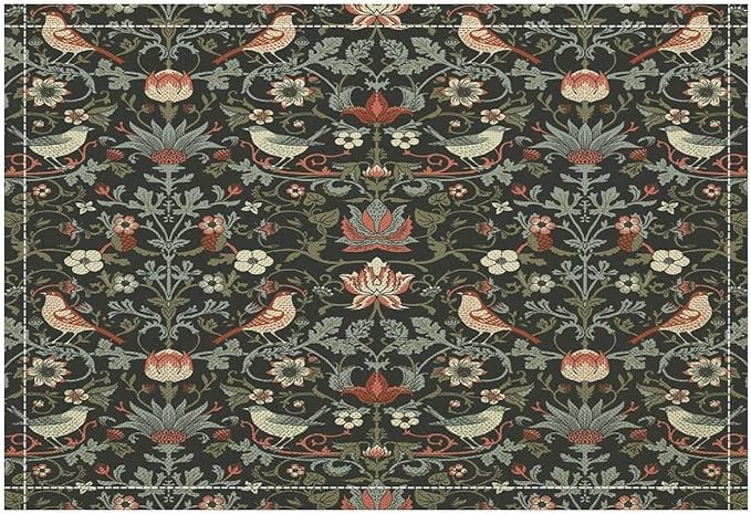 William Morris Bird Placemats Retro Bird Elegant Animal Pattern Linen Washable Table Mats Stain Heat-Resistant Desktop Decor Place Mats for Home Kitchen Dining Party 12x18 in 6 PCS