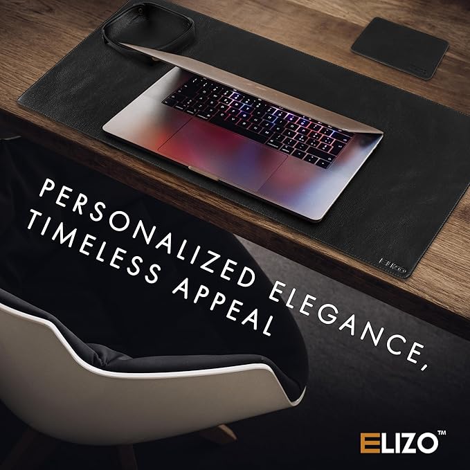 ELIZO Leather Desk Pad Real Leather Desk Mat Thick (3mm) Double Layer (31x15.6) Cover Blotter Desk Protector Large Computer Mat for Keyboard Mouse Pad Table Laptop Mat Office Accessories - Carbon