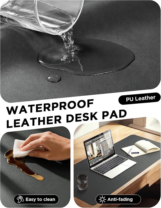 YSAGi 55" x 17" Large PU Leather Desk Mat for Keyboard and Mouse - Waterproof Non-Slip Desk Pad Protector for Office, Home, Writing Desk, Dark Grey