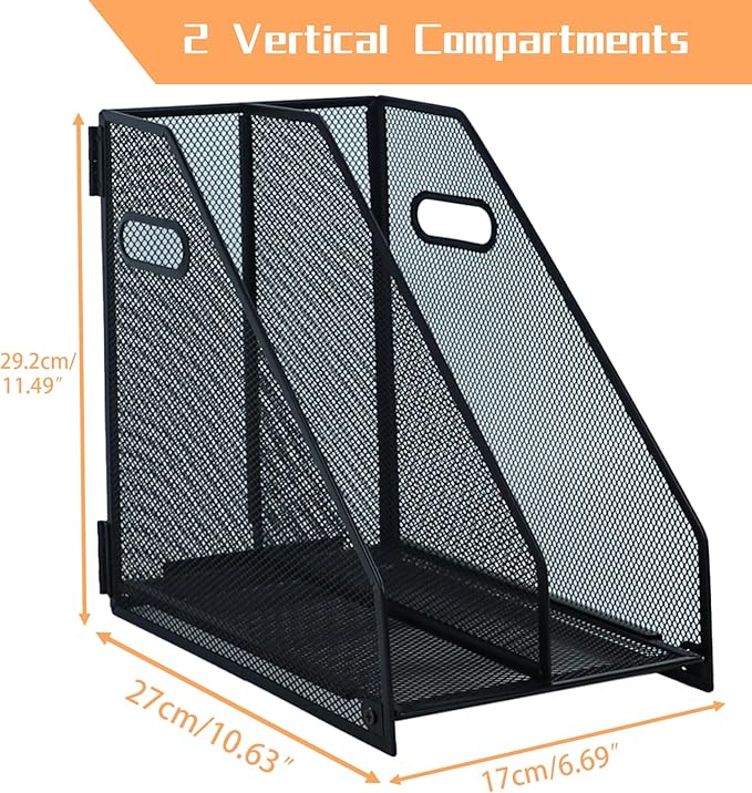 2 compartments metal file racks metal Mesh Desktop Organizer for Desk, Storage Binder Organizer for Office Desktop, Home Workspace and School