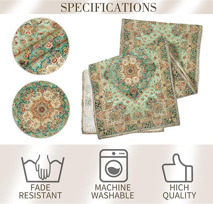 Boho Floral Green Table Runner,Vintage Elegant Farmhouse Table Center Linen Decor,Country Rustic Farmhouse Magical Fall Kitchen Dining Table Decoration for Home Dining Party Decor 13x48 Inch