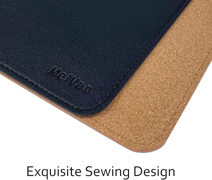 MelVan PU Leather Mouse Pad with Stitched Edge, Wood Mousepad, Waterproof Gaming Mouse Pad Mat for Computers, Laptop, Office & Home, 10.2" x 8.3", 1 Pack (Black)