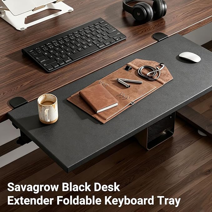 2PCS Black Desk Extender Foldable Keyboard Tray with Screws for Workstation Organizer Office and Home