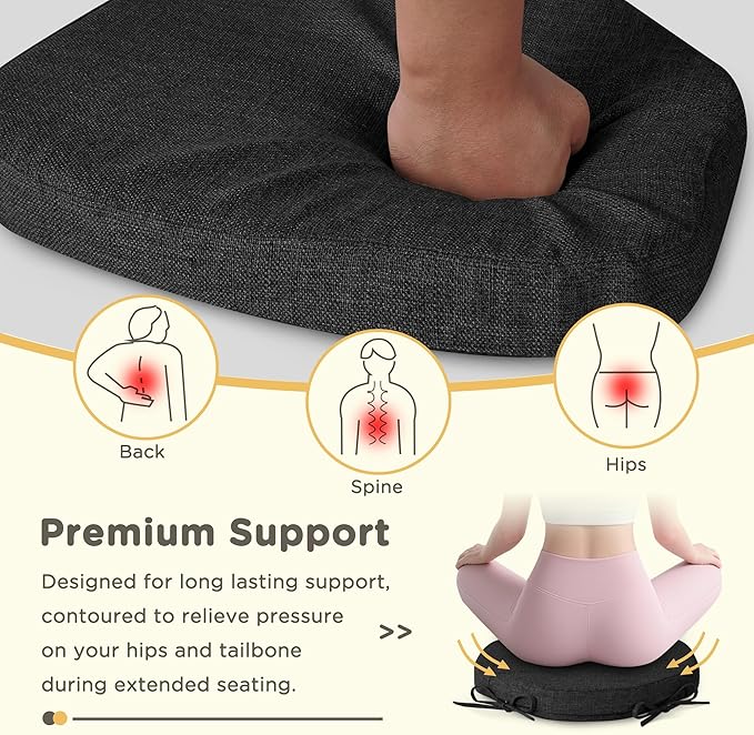 Windsor Chair Cushions for Dining Chairs 4 Pack Non Slip Kitchen Seat Cushion with Ties and Washable Covers Indoor Comfortable Seat Pad with Thick Foam 16.5" x 15.5" x 2" Black