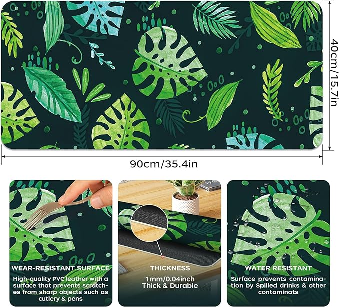 Green Desk Mat 35.4" x 15.7", Cute Plant Cool Desk Pad Keyboard Mat Flower Mouse Pad Green Desk Mat Desk Decor with Stitched Edges Non-Slip Large Computer Matt 35.4" x 15.7", Greenery