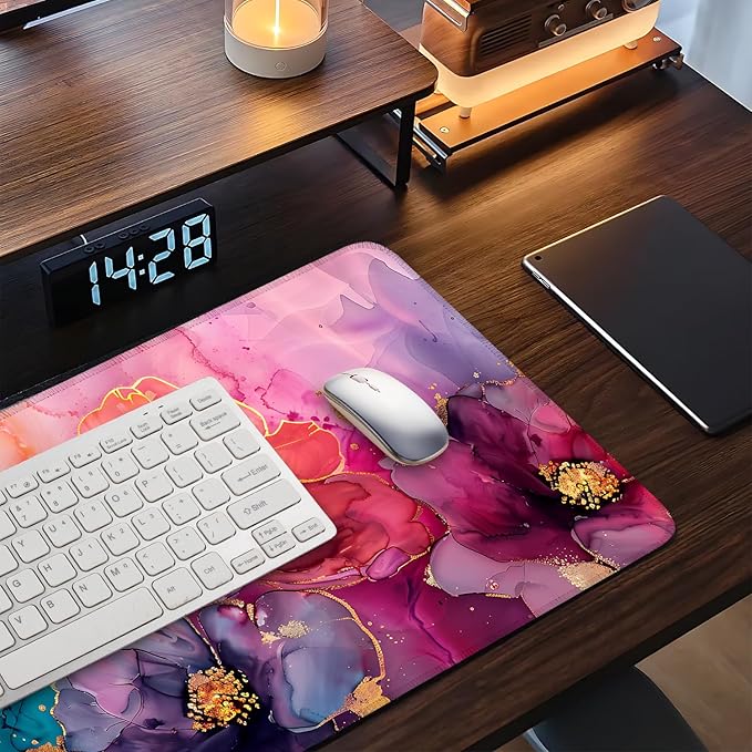 Large Mouse Pad, Floral Ink Desk Mat, Extended Gaming Mouse Pad with Non-Slip Rubber Base, Thick 3mm Smooth Surface Keyboard Mat for Office & Home，35.5 x 15.8 in