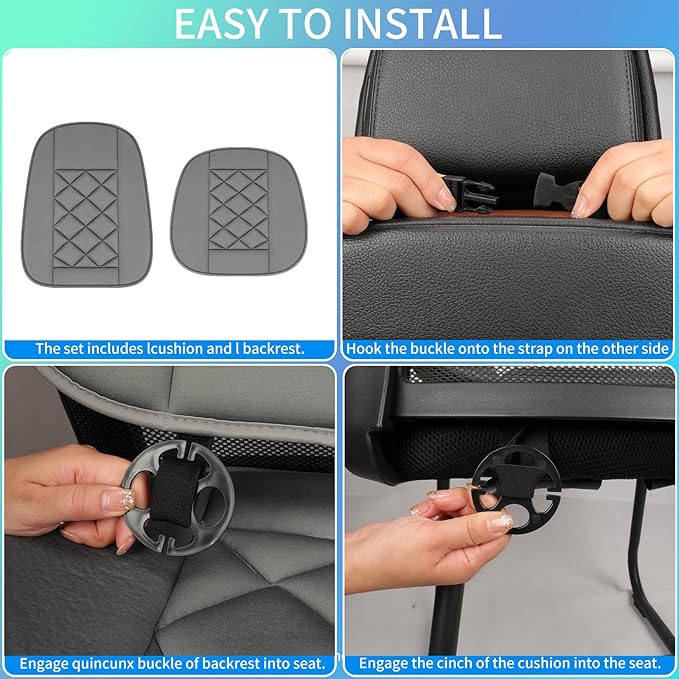 Car Seat Cushion with Back Support Pillow, Car Seat Cushion for Long Driving, Breathable Car Seat Protector, 1.2'' Thick Memory Foam Design for Pain Relief, Seat Pad for Car SUV Truck (Grey)
