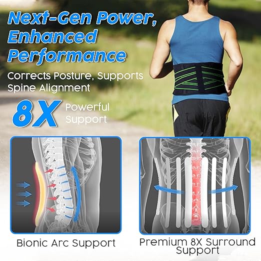 Lower Back Brace for Lower Back Pain, Breathable Back Support Belt, Lumbar Support for Men and Women, Back Brace with Adjustable Support Straps and Removable Lumbar Pad for Work & Everyday Use (Green, XXL (Waist 42.9"-47.2"))