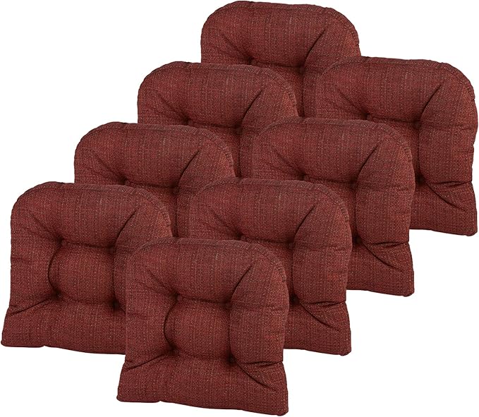 Klear Vu Gripper Overstuffed Universal Non-Slip Dining Chair Cushions for Kitchen Decor or Office Use, U-Shaped Skid-Proof Seat Pad, 15x15 Inches, 8 Count (Pack of 1), Waffle Deep Red