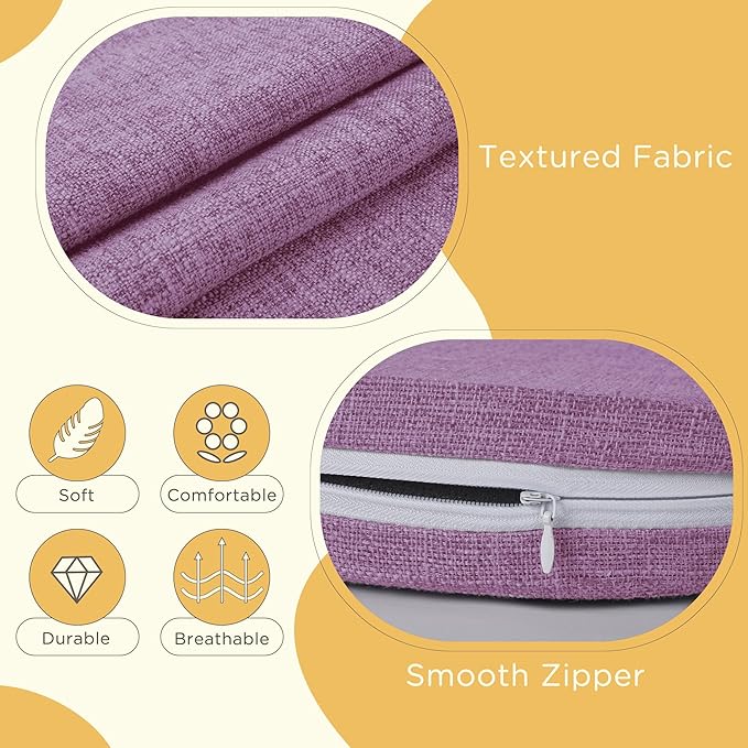 Windsor Chair Cushions for Dining Chairs 4 Pack Non Slip Kitchen Seat Cushion with Ties and Washable Covers Indoor Comfortable Seat Pad with Thick Foam 16.5" x 15.5" x 2" Purple