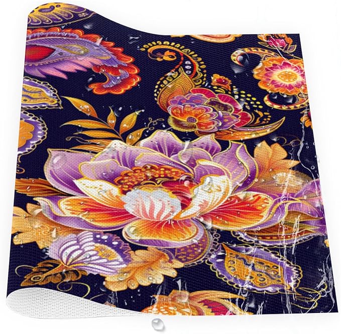 Placemats Set of 4 Heat-Resistant Rectangle Place Mats Ethnic Boho Flower Washable Plastic PVC Dining Table Mat Non-Slip Wipeable Woven Vinyl Placemat for Kitchen Patio Table Decor