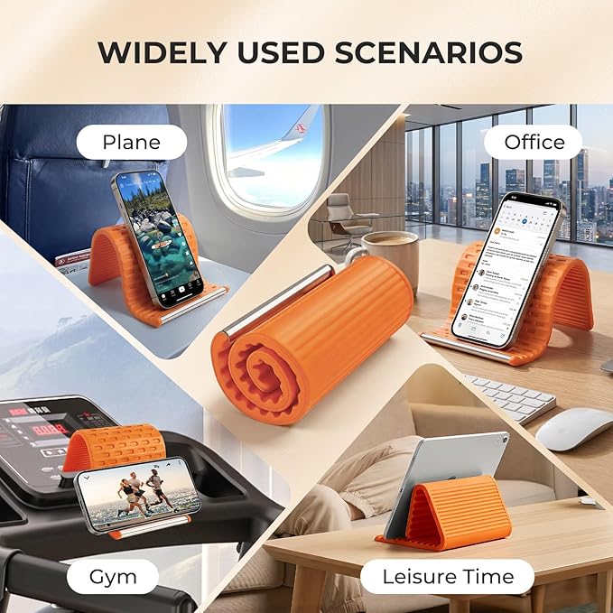 SEANCHEER 2026 Portable Foldable Phone Stand,Flexible Silicone Aluminum Phone Holder, Hands Free Adjustable,Anti-Slip&Scratch Cellphone Desk Travel Stands for iPhone,Tablet,Laptop
