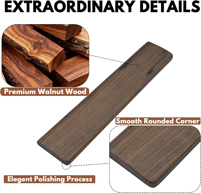 Walnut Wooden Wrist Rest for Full Size Keyboard, Ergonomic Solid Wood Hand Rest with Non-Slip Base, Stain Resistant Palm Support for Typing & Gaming (17.3" L)