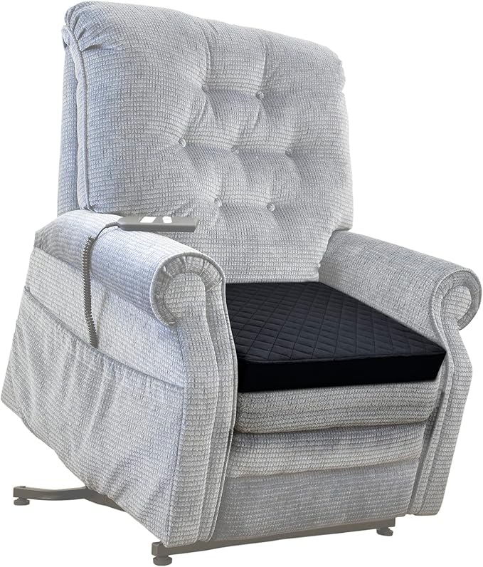 Medium-Soft 20x20x3 Memory Foam Recliner Chair Seat Cushion for Long Sitting - Armchair Pad with Washable Velvety Cover with Waterproof Layer & Non-Slip Base for Seniors & Elderly - Black
