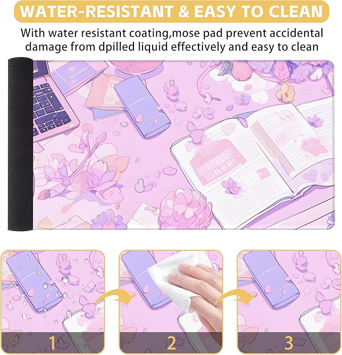 Large Mouse Pad Anime Purple Table Decorate Gaming Mousepad Desk Pad Mat for Keyboard and Mouse, Large Non-Slip Rubber Base Mousepad Desk Mat with Stitched Edges for Gaming Office, 31.5 x 15.8 in