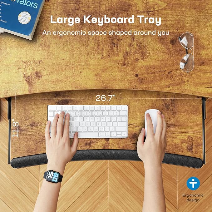 HUANUO Standing Desk Adjustable Height, 55" x 24" Electric Stand Up Desk for Home Office with Large Keyboard Tray(26.7"), 4 Memory Height Setting, Computer Workstation, Vintage