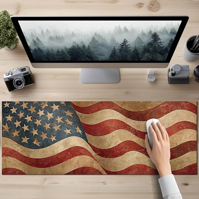HOMETITUTE Mouse Pad XL Large Desk Mat 31.5 x 11.8 Inch American Flag Extended Keyboard Pad Non Slip Computer Mat Waterproof Gaming Mouse Pad Vintage Patriotic Mousepad for Office Home
