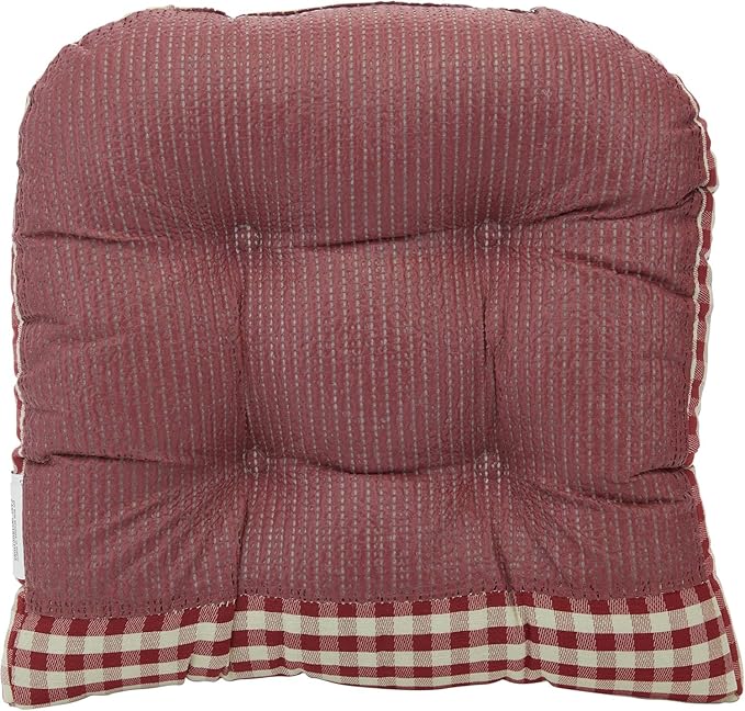 Klear Vu Gripper Overstuffed Universal Non-Slip Dining Chair Cushions for Kitchen Decor or Office Use, U-Shaped Skid-Proof Seat Pad, 15x15 Inches, 2 Count (Pack of 1), Gingham Red