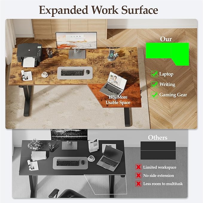 Klicelor L Shaped Standing Desk 59 x 35.4 Inch, Electric Height Adjustable Corner Desk for Home Office Workstation, Ergonomic Sit Stand Computer Table with Memory Controller, Rustic Brown