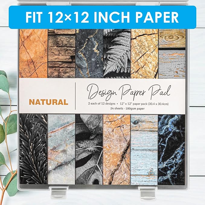 CraftGenes 12x12 Scrapbook Paper Storage, 4 Pack Stackable Paper Containers Storage, Art Supply Storage Organizer, U-Shaped Locking Mechanism, Ideal for Office, Home, and School Document Organizer