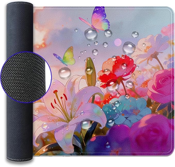 Butterfly Floral Large Mouse Pad Desk Pad, 27.5x11.8in Dreamy Floral Extended Keyboard Mouse Mat with Stitched Edges,Waterproof Non-Slip Rubber Base for Office, Laptop,Computer and Home