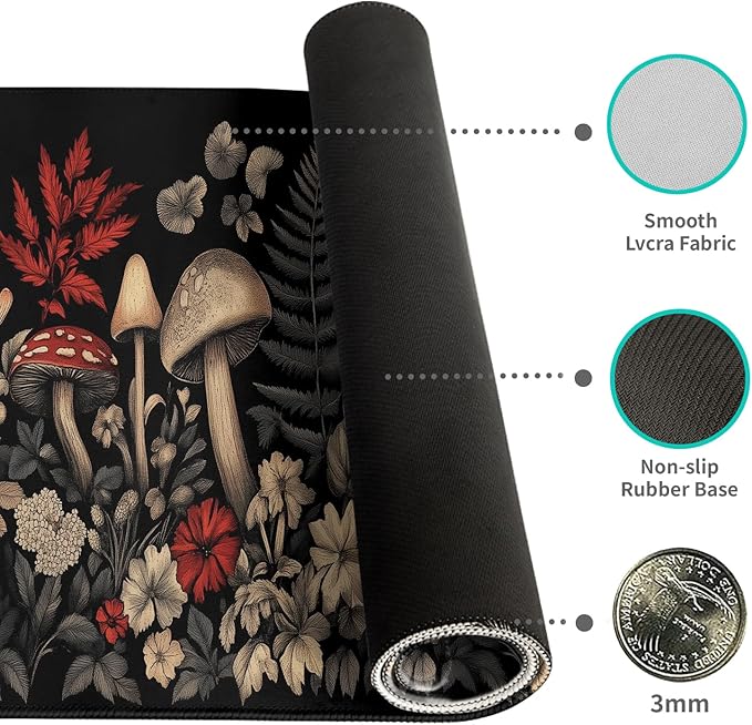 Desk Mat Mouse Pad Gaming Desk Pad XL Large Mouse Mat Office Decor Accessories (Mushroom Ferns)