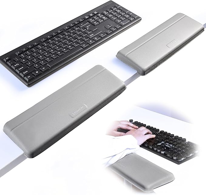 UnivoColors L-Shaped Desk Edge Cushion,PU Leather,Non-Slip,Separate Design,Memory Foam Desk Edge Support,Ergonomic Design for Long-Hour Work(11.8 * 3.9 inch 2-Piece Set of Gray)