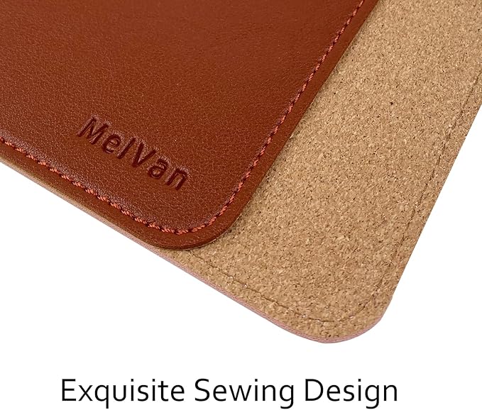MelVan PU Leather Mouse Pad with Stitched Edge, Wood Mousepad, Waterproof Gaming Mouse Pad Mat for Computers, Laptop, Office & Home, 10.2" x 8.3", 1 Pack (Brown)