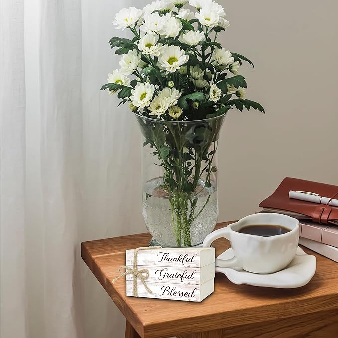 Decorative Books For Home Decor, Wood Book Stack For Table Decor, Thankful Grateful Blessed Decoration Books For Living Room Bookshelf Office, Thanksgiving Farmhouse Stacked Books Decoration (L78)