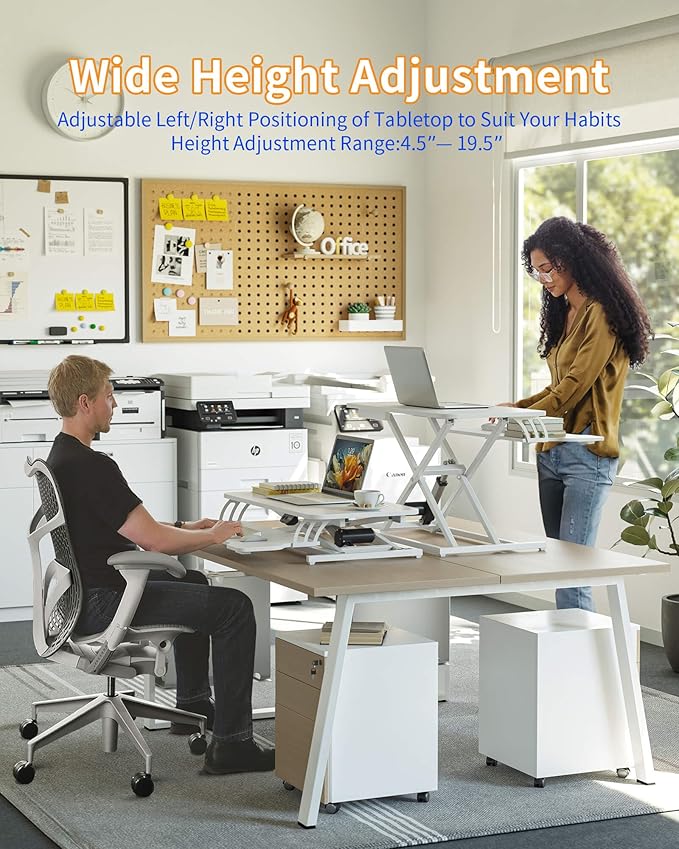 YIHAYO Electric Standing Desk Converter 32 inch, Sit to Stand Up Height Adjustable Desk Riser, Quick Sit to Stand Tabletop Dual Monitor Riser Workstation for Home Office with Keyboard Tray, White
