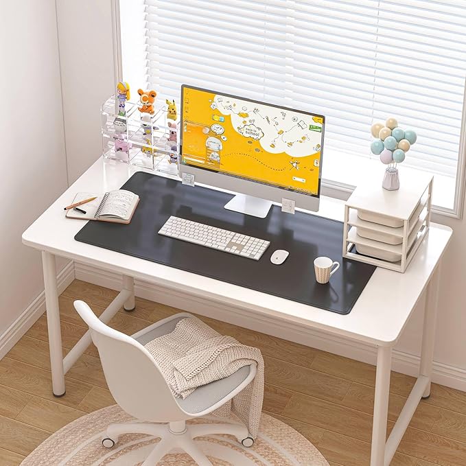 DAWNTREES Desk Mat for Desktop,PU Leather Desk Pad Protector,Non Slip, Large Mouse Pad and Keyboard Mat, Waterproof Writing Pad for Office and Home (Black,35.5''x16.9'')