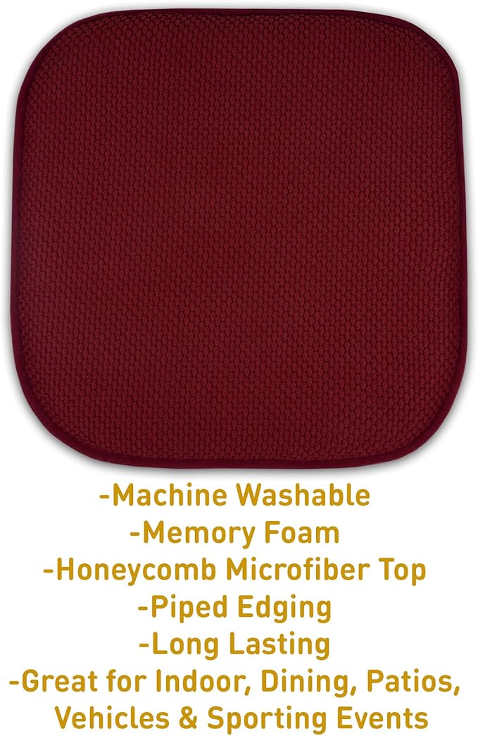 2 Pack Memory Foam Honeycomb Nonslip Back 16" x 16" Chair/Seat Cushion Pad, Wine Burgundy