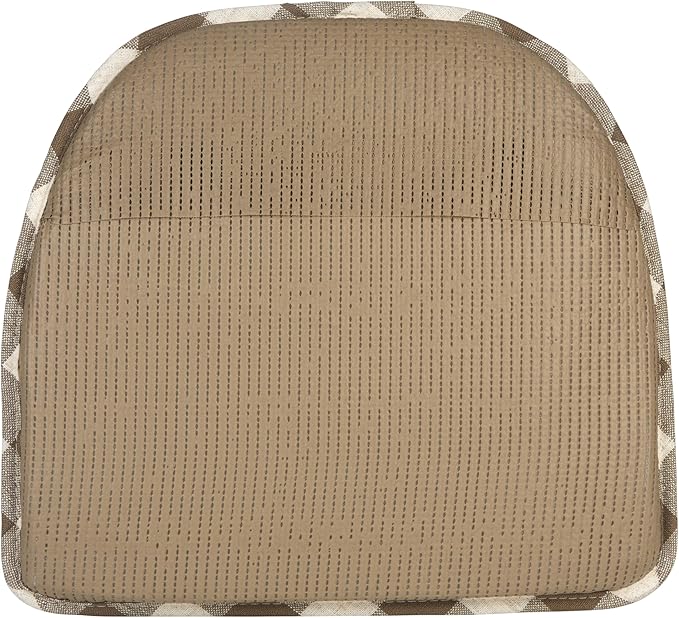Klear Vu The Gripper Non-Slip Linen Check Dining Kitchen Chair Pads, 15" x 16" x 2", Set of 4, Liza Check Taupe