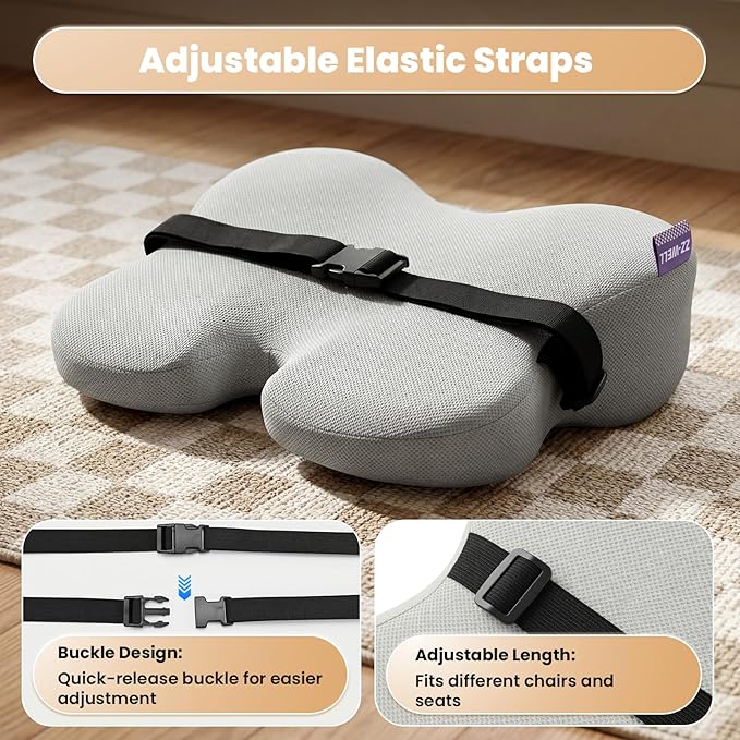 ZZ-WELL Lumbar Support Pillow - Back Support Pillow for Office Work Chair - Memory Foam Chair Back Cushion for Mid Lumbar Back Pain, Posture Improved - Adjustable Straps, Breathable Cover (Grey)